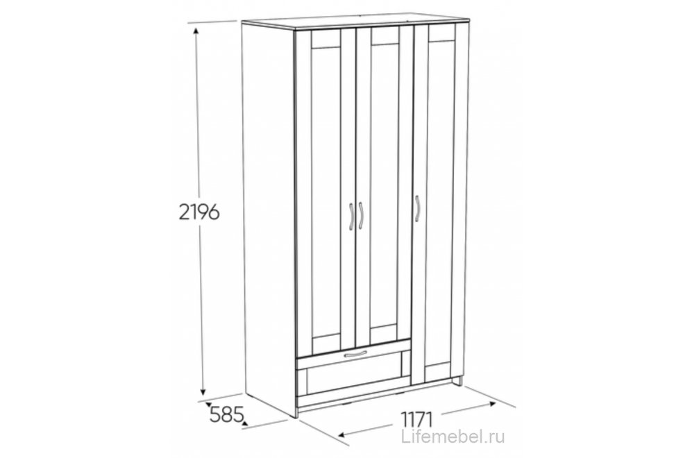 Шкаф Сириус трехдверный с одним выдвижным ящиком белый