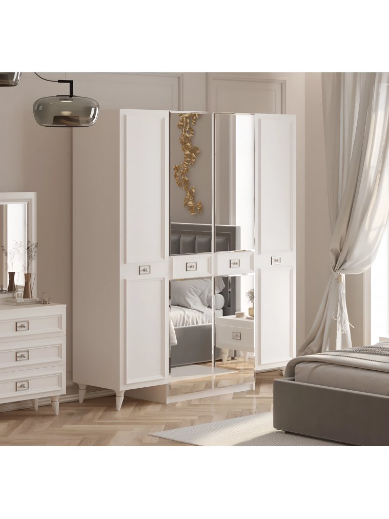 Шкаф Валенсия СВК-03 4х дверный белый / серебро