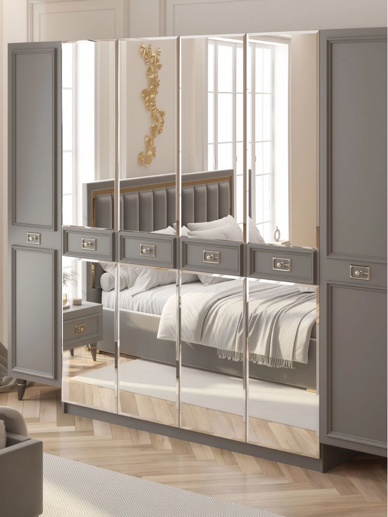 Шкаф Валенсия СВК-09 6-дверный серый / серебро