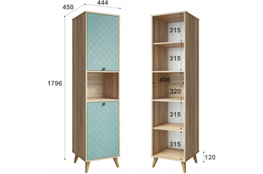 Шкаф Велламо ВО-03 блэквуд ячменный / бирюза