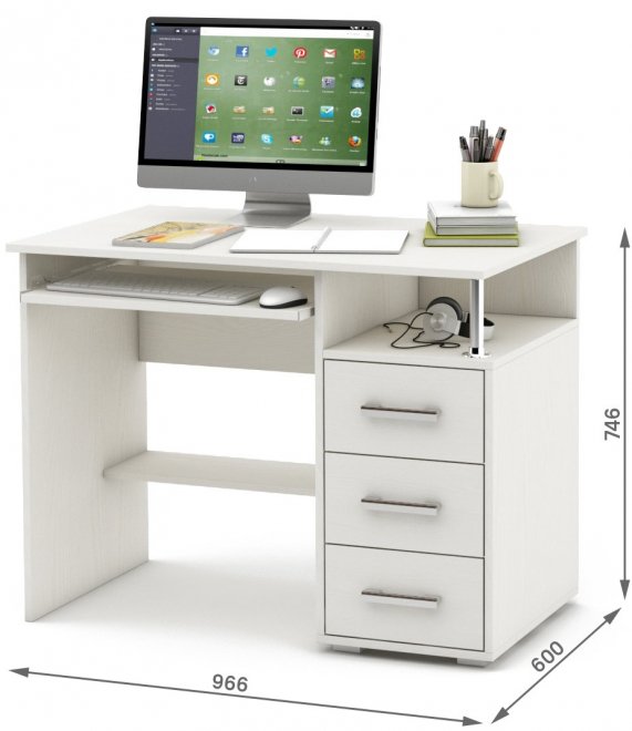 Компьютерный стол Амбер-3К белый