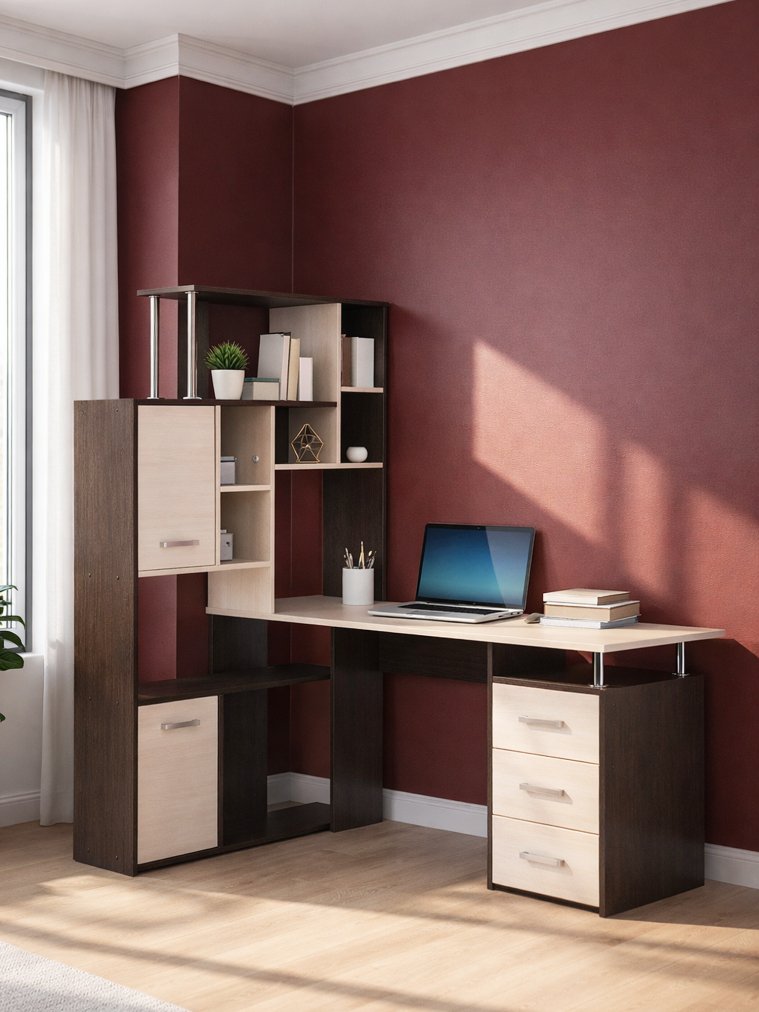 Компьютерный стол КС15 венге / дуб молочный правый