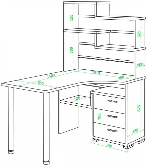 Компьютерный стол Даланта СР-132-150 ШБЕ-Ч-правый с надстройкой шамони / белый