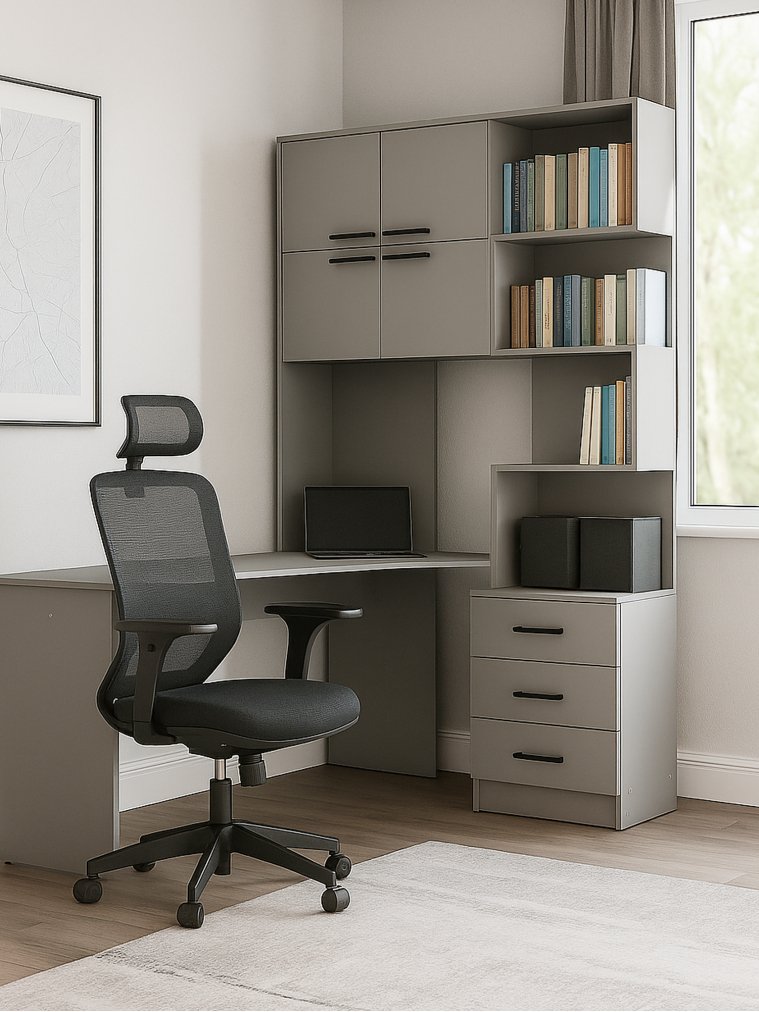 Компьютерный стол Эльброни левый шиншилла серая