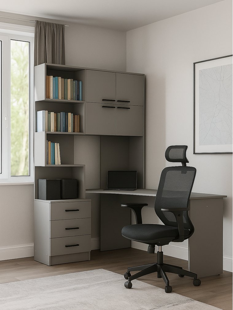 Компьютерный стол Эльброни правый шиншилла серая