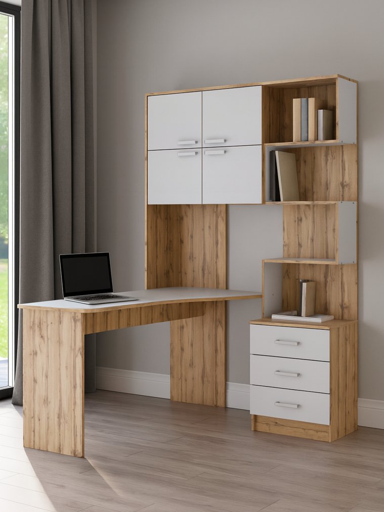 Компьютерный стол Ганор левый дуб вотан / белый