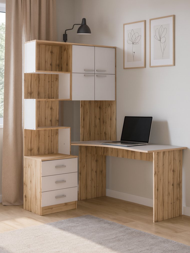 Компьютерный стол Ганор правый дуб вотан / белый