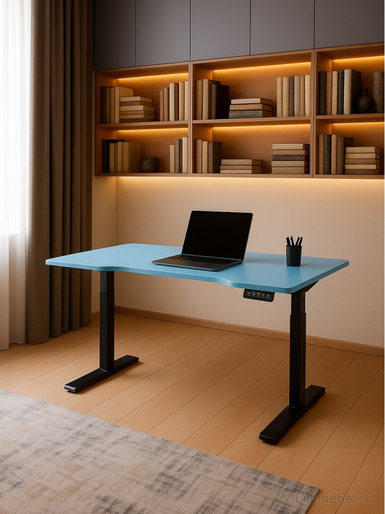 Компьютерный стол Маркос 140х80 голубой / черный