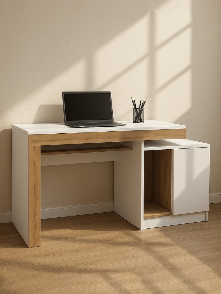 Компьютерный стол Модена белый / дуб вотан