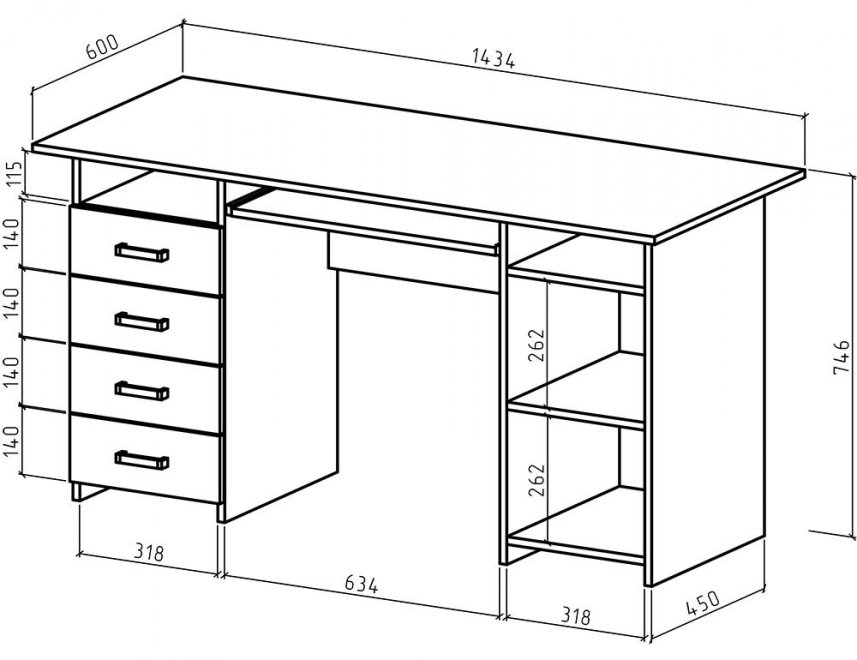 Компьютерный стол Лайт-8К молочный дуб