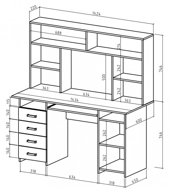 Компьютерный стол Лайт-8К с надстройкой белый