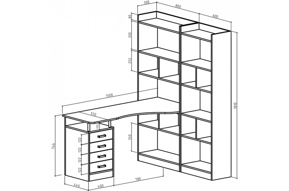 Компьютерный стол Витязь 186 правый дуб сонома