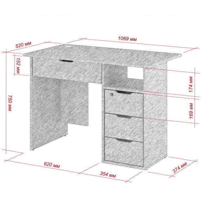 Письменный стол Банга-53-Я 107x75x52 правый с ящиком груша