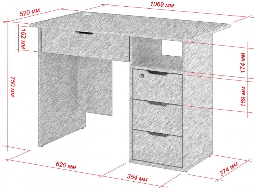 Письменный стол Банга-53-Я 107x75x52 правый с ящиком ясень светлый