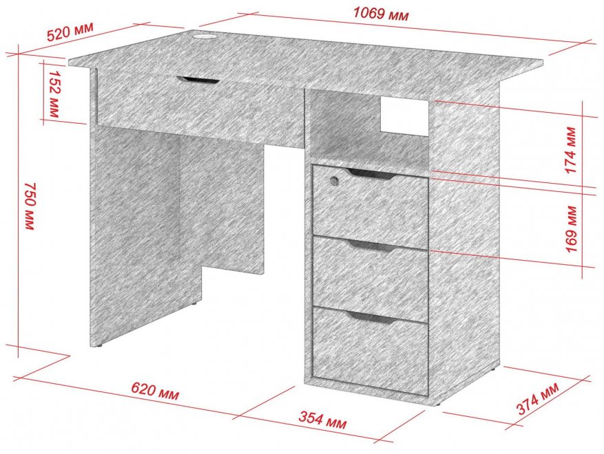 Письменный стол Банга-53-Я 107x75x52 правый с ящиком ясень темный / ясень светлый