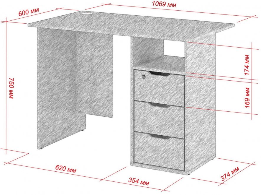 Письменный стол Банга-63 107x75x60 правый орех