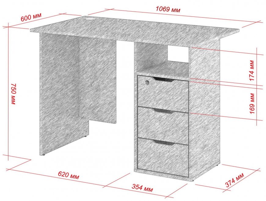 Письменный стол Банга-63 107x75x60 правый венге