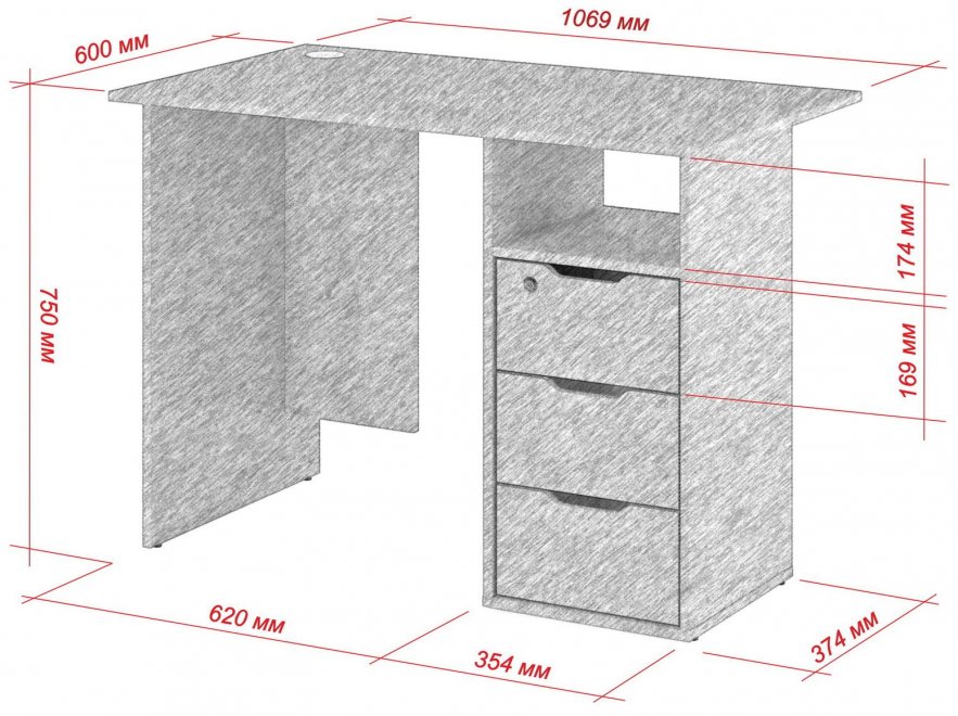 Письменный стол Банга-63 107x75x60 правый ясень светлый