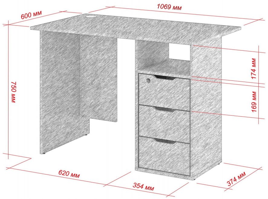 Письменный стол Банга-63 107x75x60 правый ясень темный / ясень светлый