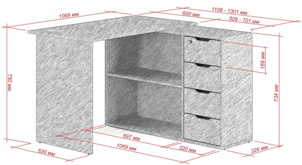 Письменный стол Банга-93 107x75x111 правый орех