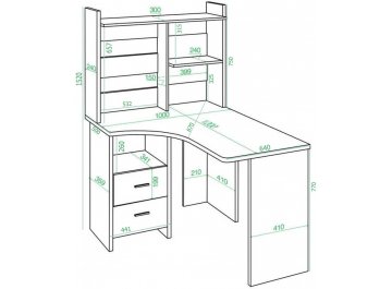 Письменный стол Домино Lite СКЛ-Угл120+НКЛ-100 КШ-Ч правый