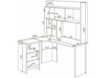 Письменный стол Домино Lite СКЛ-Угл130+НКЛХ-130 БЕК левый