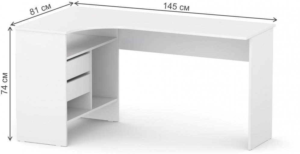Письменный стол СПм-25 левый белый  - Уцененный экземпляр