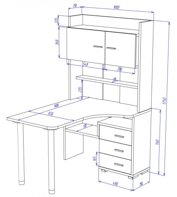 Письменный стол Жаспера-133-140 правый с надстройкой шамони-ч / белый