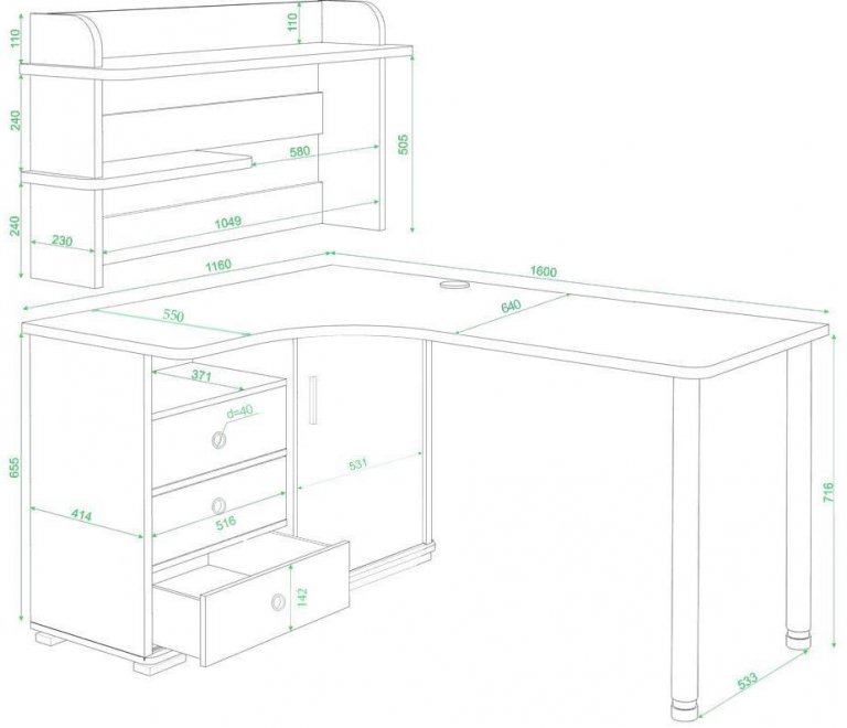 Письменный стол Жаспера-165М НОВ левый шамони-ч