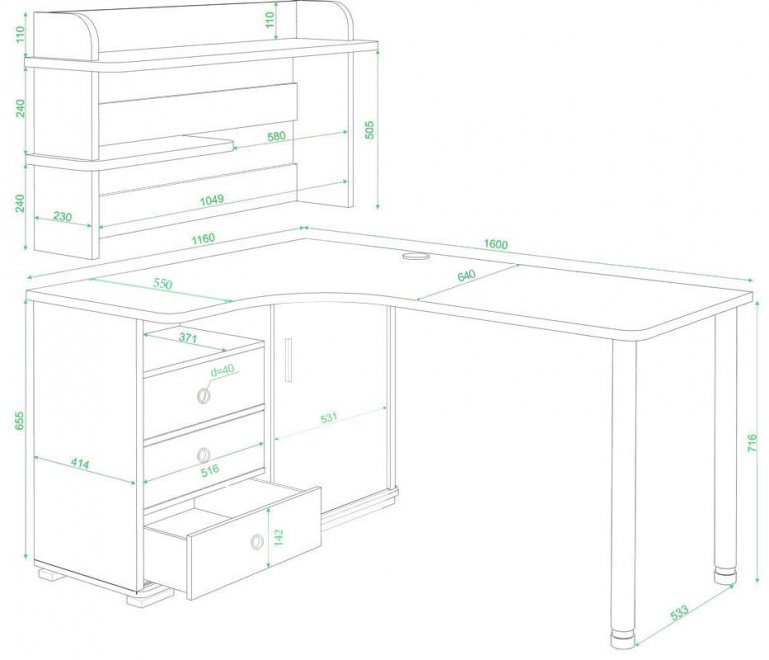 Письменный стол Жаспера-165М НОВ левый шамони-ч / карамель / шамони-ч