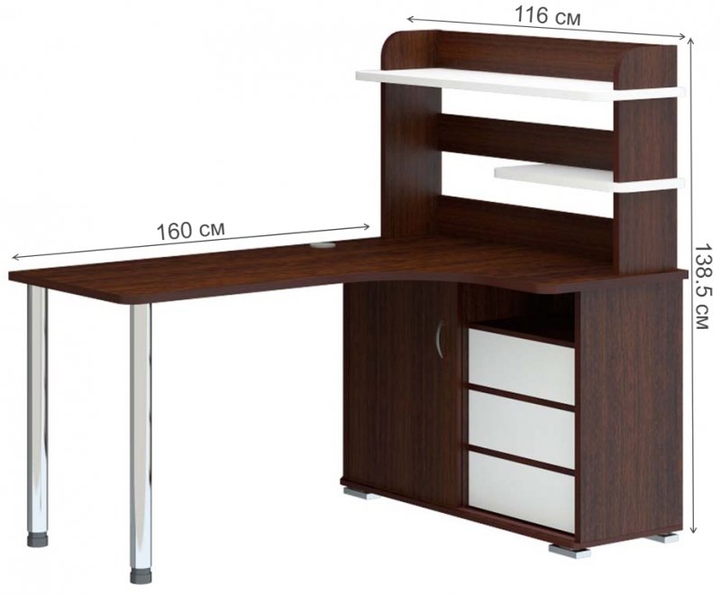 Письменный стол Жаспера-165М ВБЕВ правый венге / белый / венге