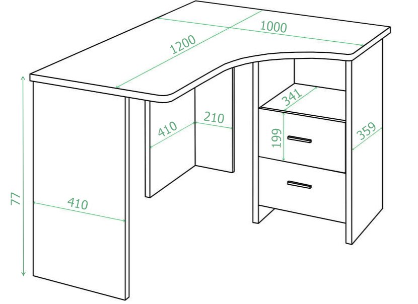 Стол компьютерный Валина 100 х 120 см угловой карамель / венге правый