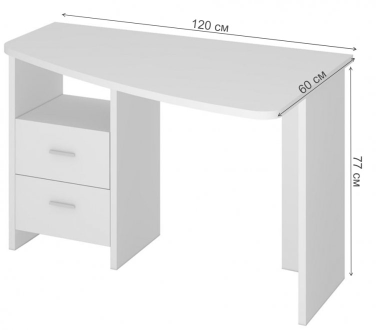 Стол компьютерный Валина 120 х 60 см круглый белый правый