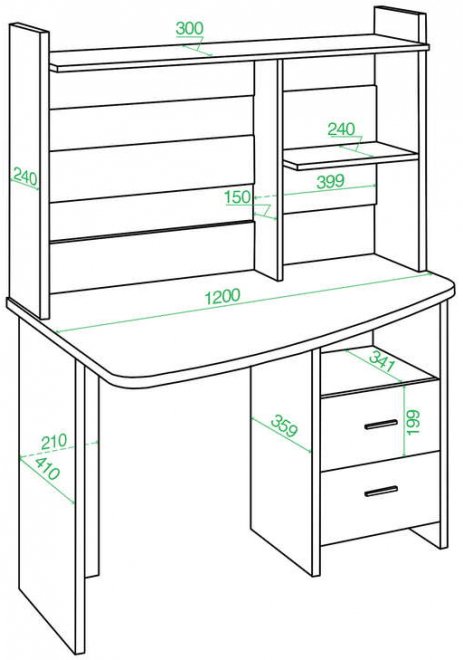 Стол компьютерный с надстройкой 120 х 60 см круглый белый / нельсон левый