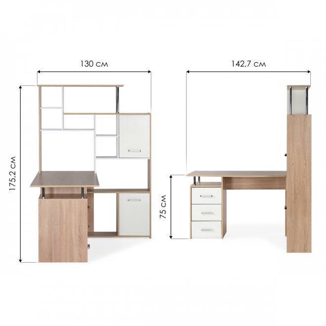 Компьютерный стол КС15 правый дуб сонома