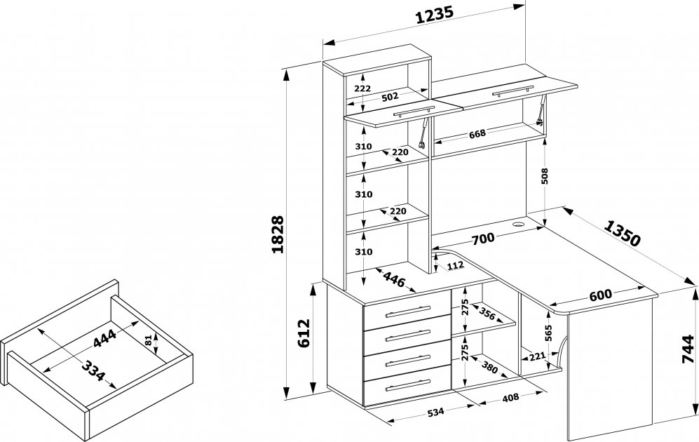 Стол компьютерный КСТ-14.1Л левый дуб сонома / белый