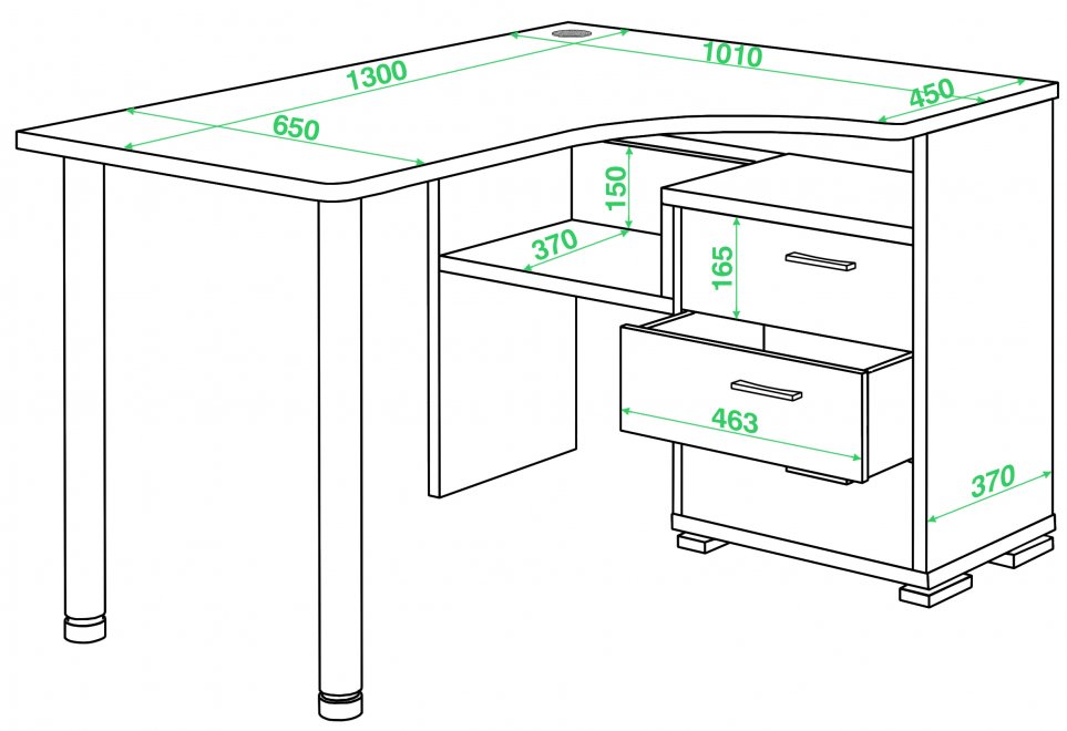 Стол компьютерный СР-132С-130 без надстройки левый белый жемчуг