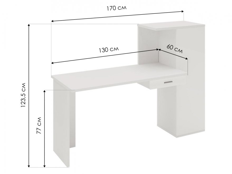 Письменный стол Беланта-ПРЯМ130+ШК БЕ белый