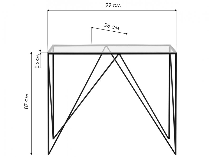 Консольный стол Loft Cary металлокаркас черный / прозрачное стекло