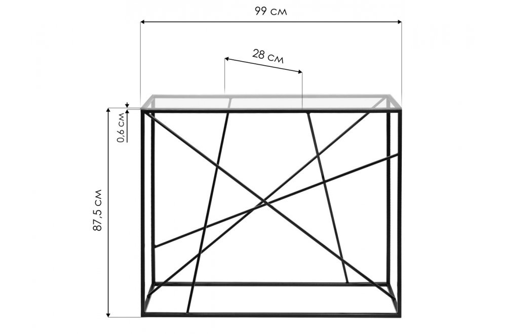 Консольный стол Loft Paterson металлокаркас черный / прозрачное стекло