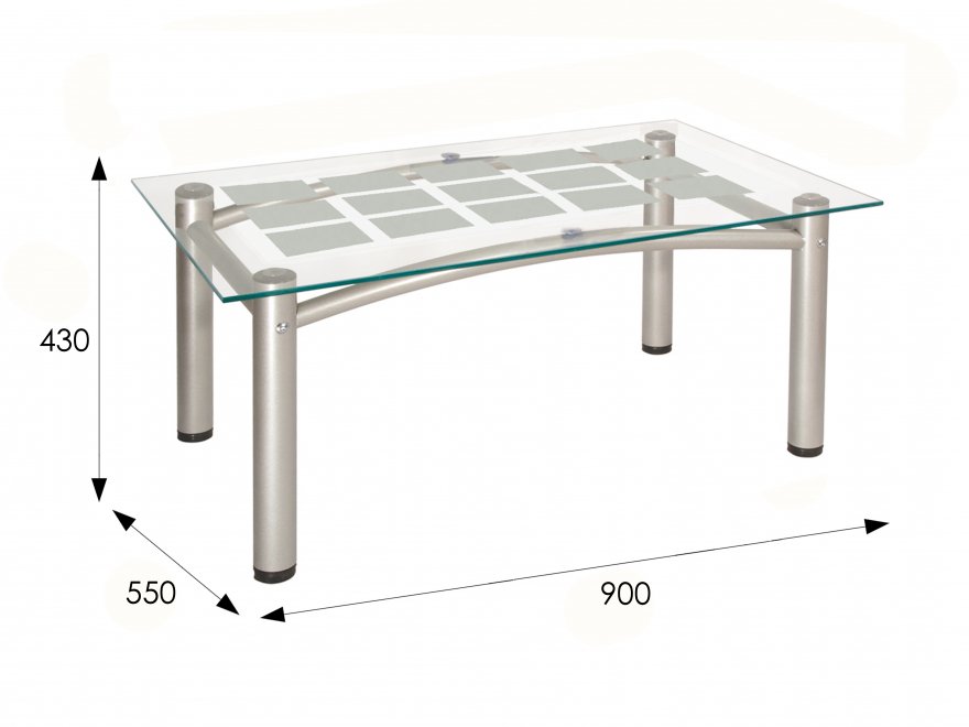 Журнальный стол Робер 3М металлик / прозрачное стекло