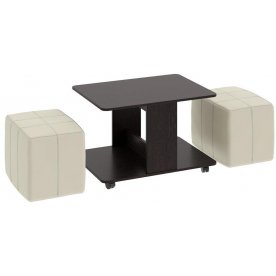 Журнальный стол с пуфиками Капри венге цаво / светлый кожзам