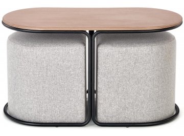 Журнальный столик Козе с 2 пуфами орех / черный серый