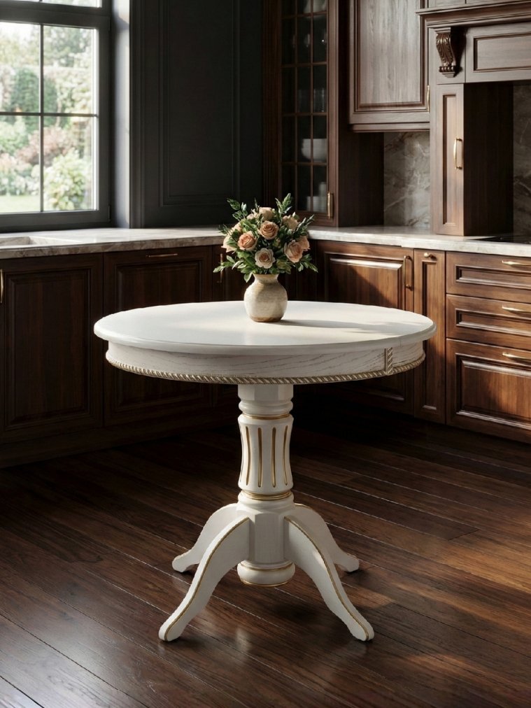 Деревянный стол Павия молочный / золото патина