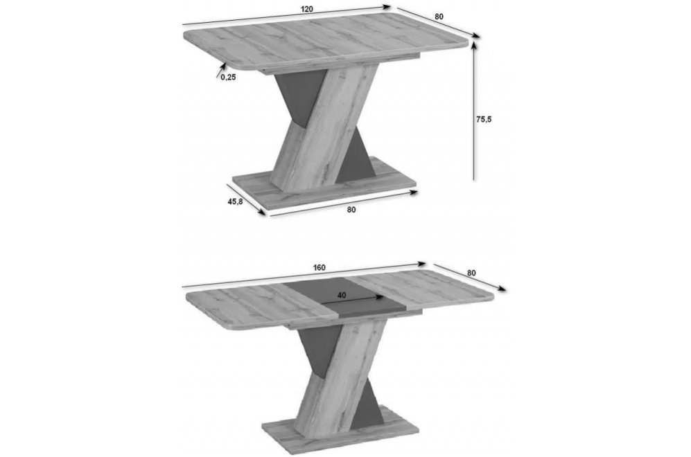 Деревянный стол Вильнюс дуб вотан / вольфрам