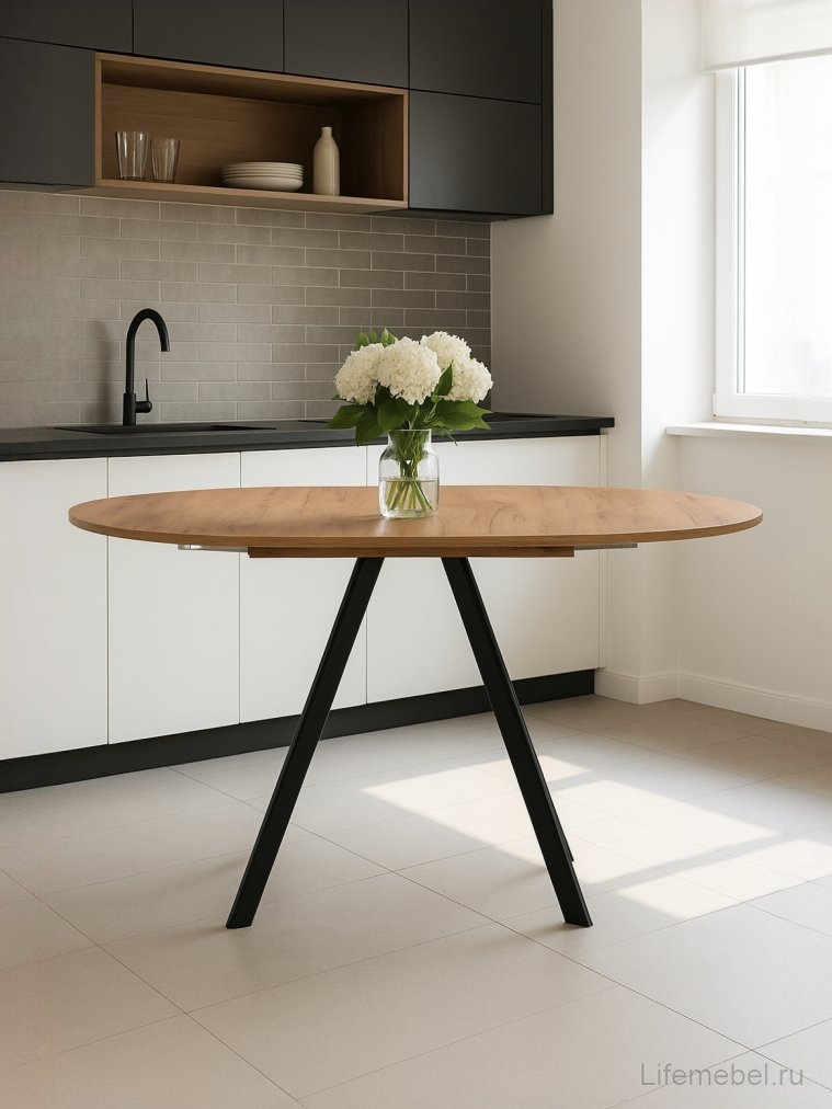 Деревянный стол Курт 90 / 130 дуб крафт золотой / черный матовый