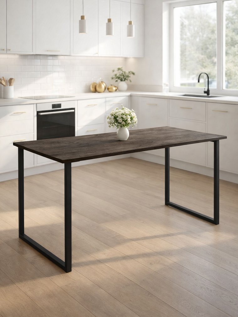 Деревянный стол Лиман 140 х 80 темный бетон / черный матовый