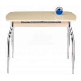 Стол Monro-3 дуб молочный / кремовое стекло / вкладка стекло