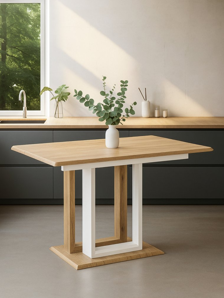 Стол на тумбе Санса 120 дуб монтана / белая шагрень