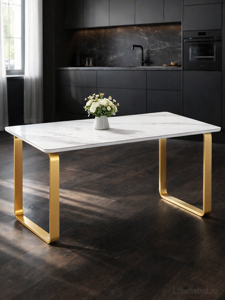 Керамический стол Селена 4 160х90х77 белый мрамор / золото